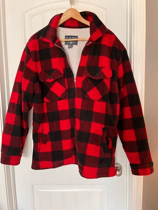 Oscar Sport Men's Red & Black Buffalo Plaid Zip Jacket - Picture 1 of 3